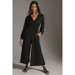 NWT Anthropologie Hutch Jersey Knit Wide-Leg V-Neck Jumpsuit Black XS